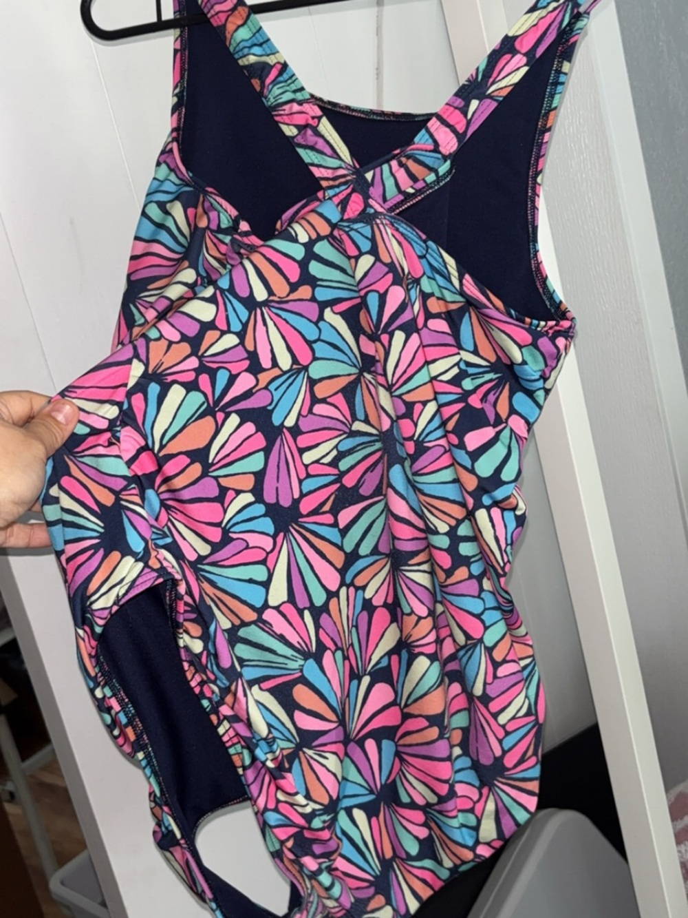 Land’s End One-Piece SeaShell Swimsuit in Navy with Bright colors XL